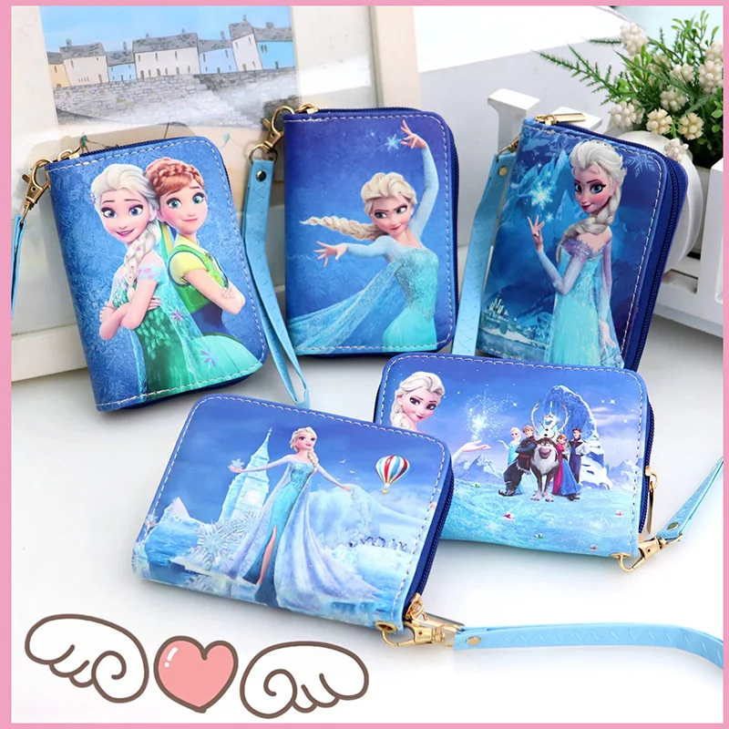 Disney-cartera de Frozen 2 para mujer, tarjetero multifuncional de película de dibujos animados de Anna y Elsa, monedero con estampado Kawaii para