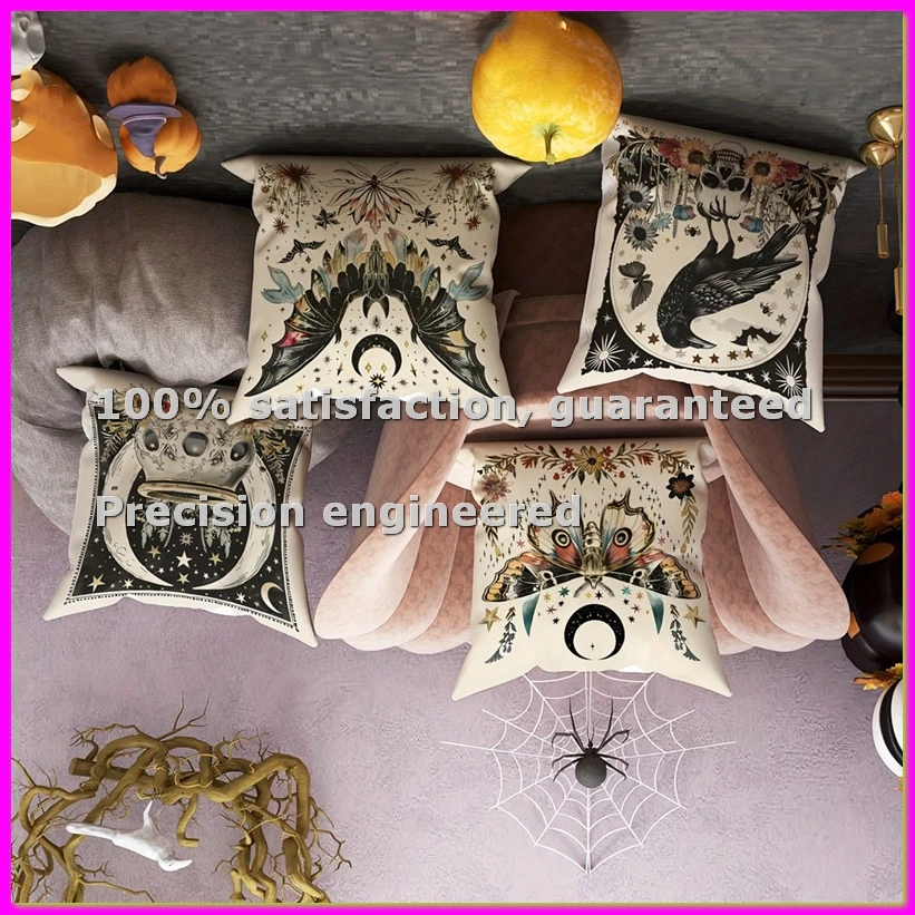 Halloween Throw Pillow Covers 18x18 Inch Contemporary Gothic Decorative Pillowcases with , Bat, Crow, Skull Designs-AD23