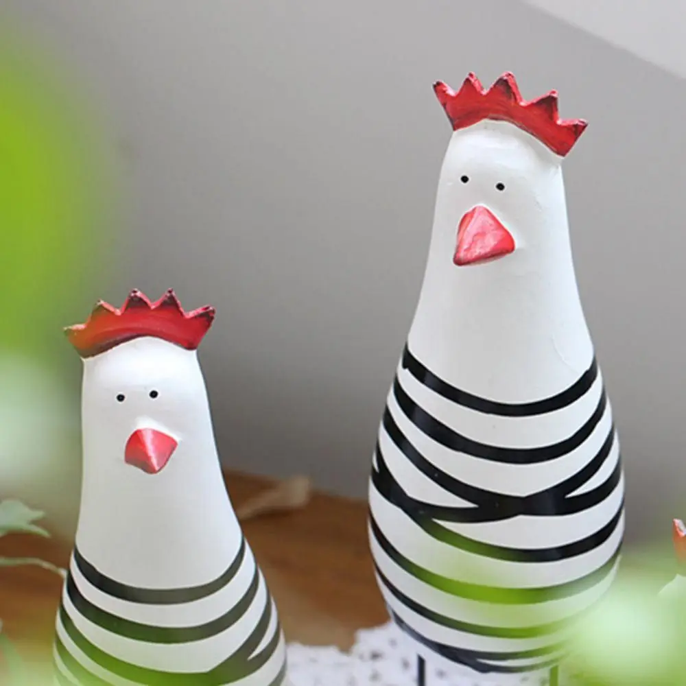 3Pcs/Set Cartoon Carving Painted Chicken Statue Chic Stylish Wooden Chicken Ornaments Cute Desktop Rooster Figurine Easter