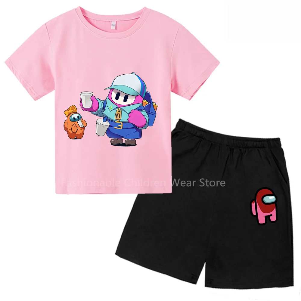 Kids Summer Game Posing T-shirt Set Boys Girls 3-13Y Black Top casual fashion brand Girls Hello Kitty Sport T-shirt 2024