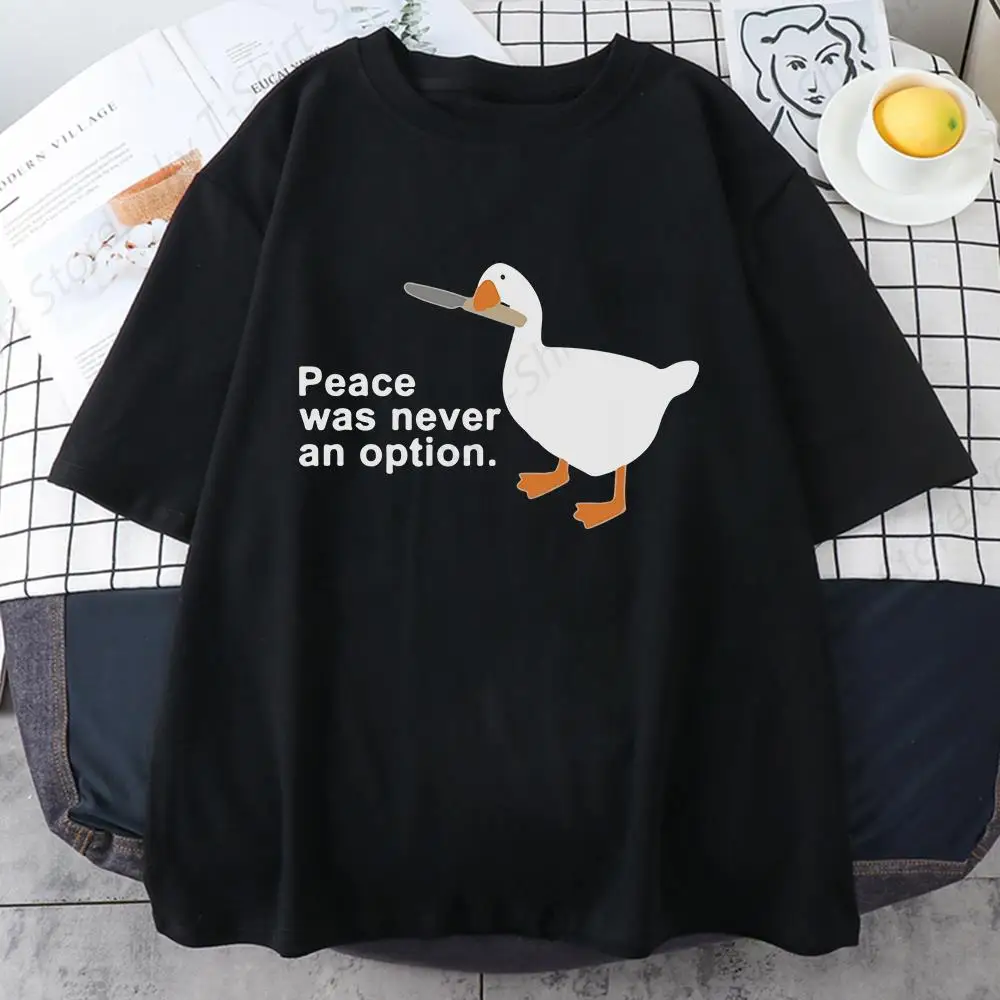 Peace Was Never An Option Kawaii Funny Print Women T Shirt Cool Street T-Shirt Soft Breathable Tee Clothes Vintage O-Neck Tshirt