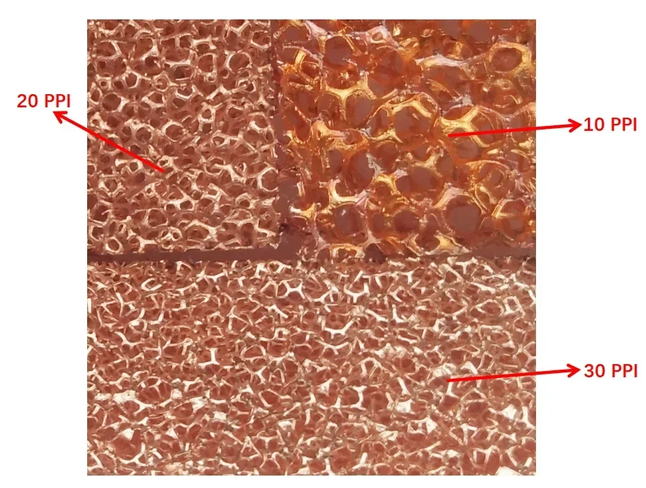 Panneau de mousse de cuivre, matériau expérimental pour la recherche scientifique, 80mm-25mm d'épaisseur, 20-130ppi