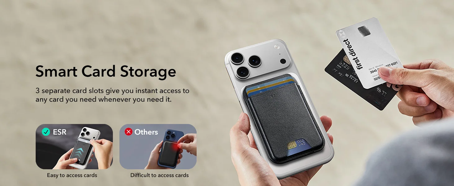 ESR for MagSafe Wallet 5 Card Holder for Phone Case RFID Blocking Magnetic Wallet for iPhone 17/16/15/14/13&Selected Samsung