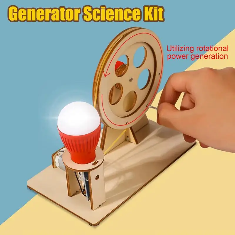 

DIY Mini Hand Crank Generator Wooden Science Experiment Kit Hand Electricity Generator Light Bulb Education Model Toy Kids Gifts