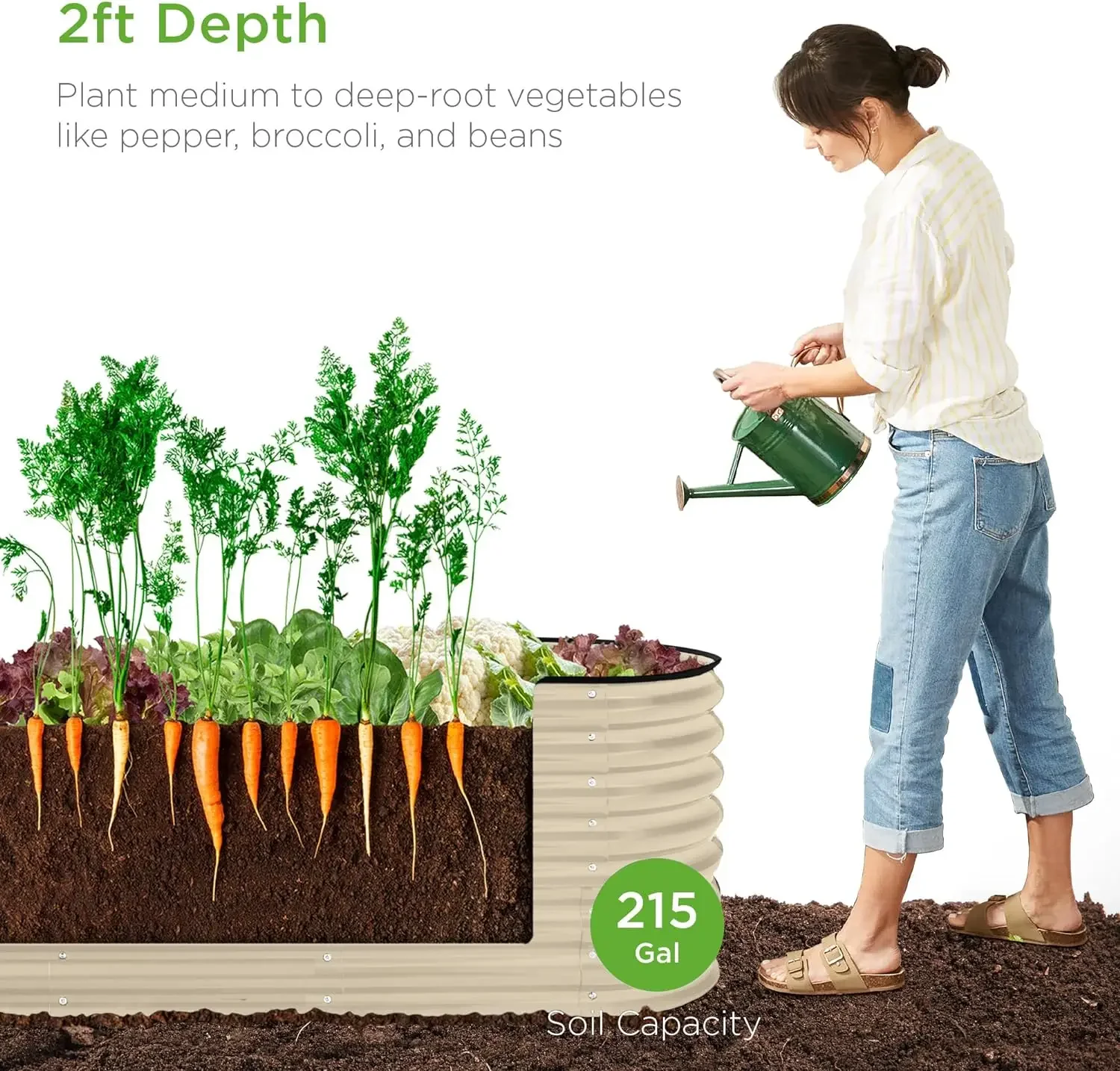 8x2x2ft Metal Raised Garden Bed, Oval Outdoor Deep Root Planter Box for Vegetables, Herbs w/ 4 Support Bars, 215 Gal Capacity