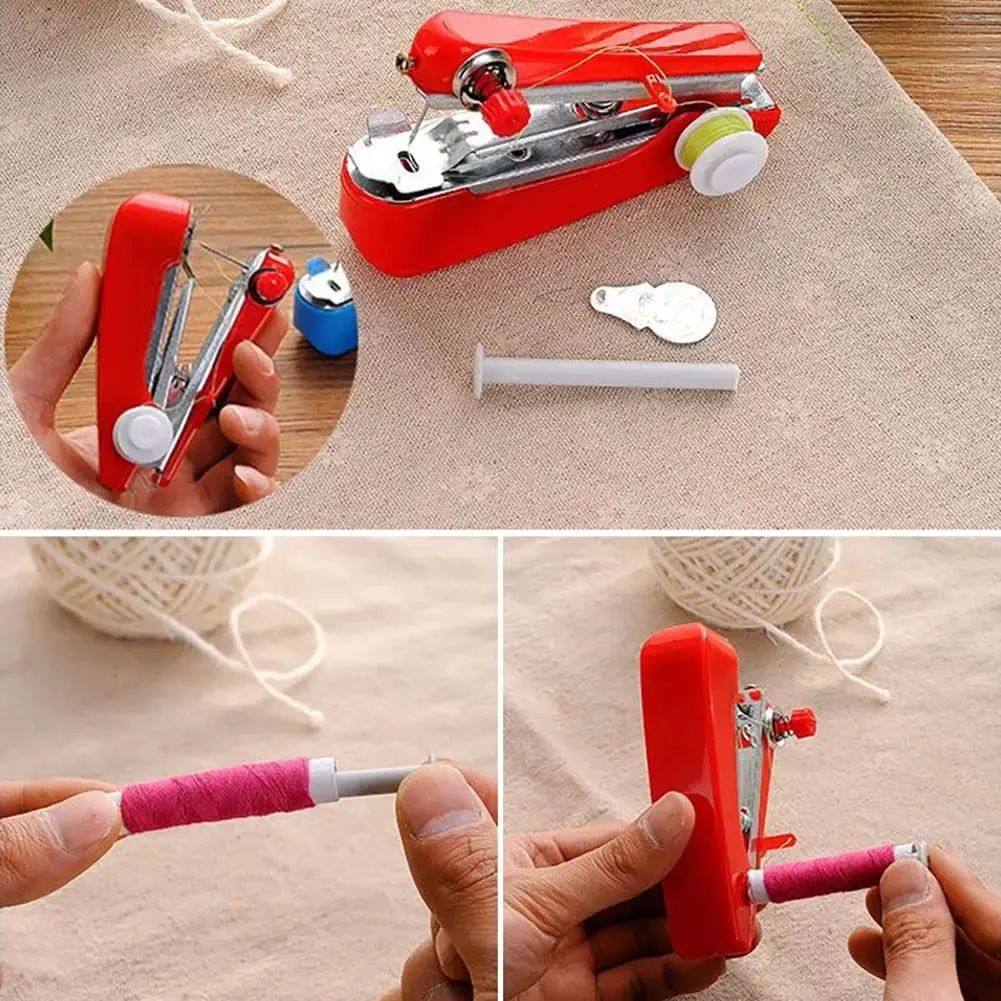 Home Handheld Sewing Machine Protable Outdoor Travel Clothes Fabrics DIY Stitchin Sew Tool Mini Manual Stitch Needlework Machine