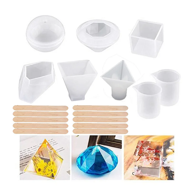 

18 шт., силиконовые формы из смолы, комплект, сфера, квадратная подставка, подсвечник в форме пирамиды, белый
