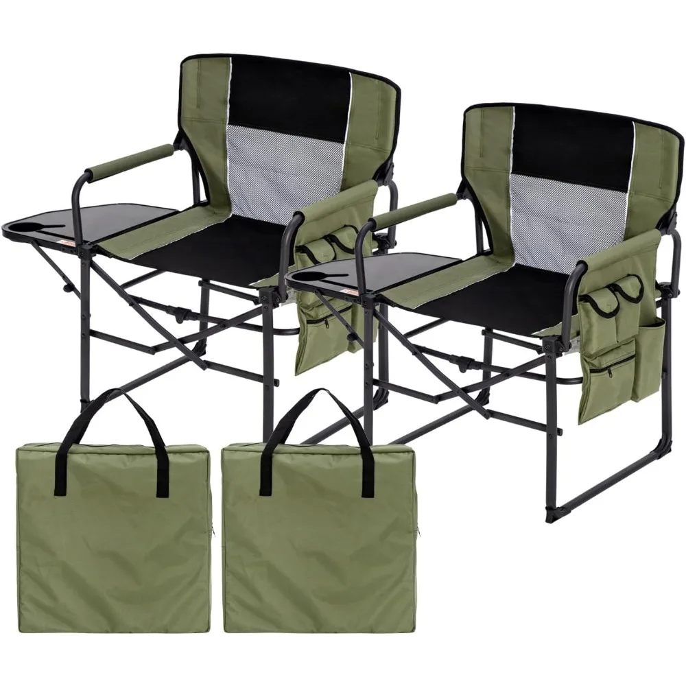 

Wide Folding Director Chair with Table, Outdoor Camping Chair for Adults with Cup Holder Load 330 Lbs