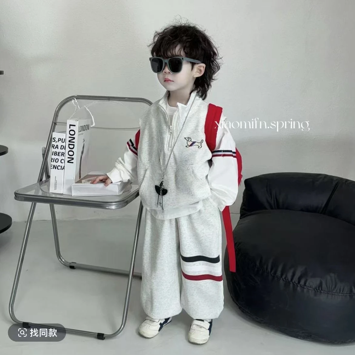 Korean Boys' Baby Spring Autumn Suit Children's Fashionable Clothes Vest Long Sleeved T-shirt Loose Wide Leg Pants 3 Piece Set