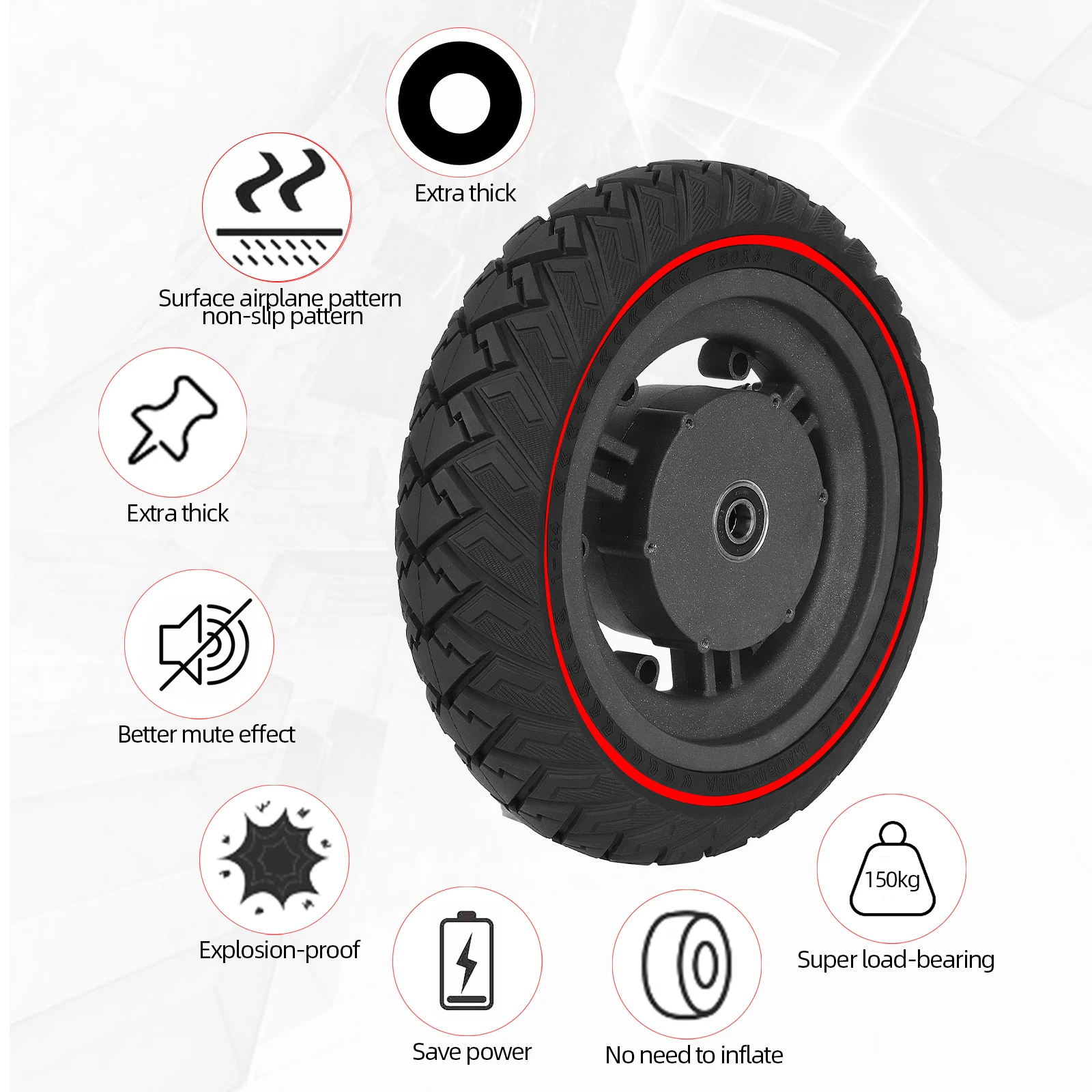 Ulip 10 Icnh 250x64 Thickened Off-road Solid Tire 250*64 Ultra-Wear Resistant Tubeless Tyres For Xiaomi 4 Ultra Electric Scooter