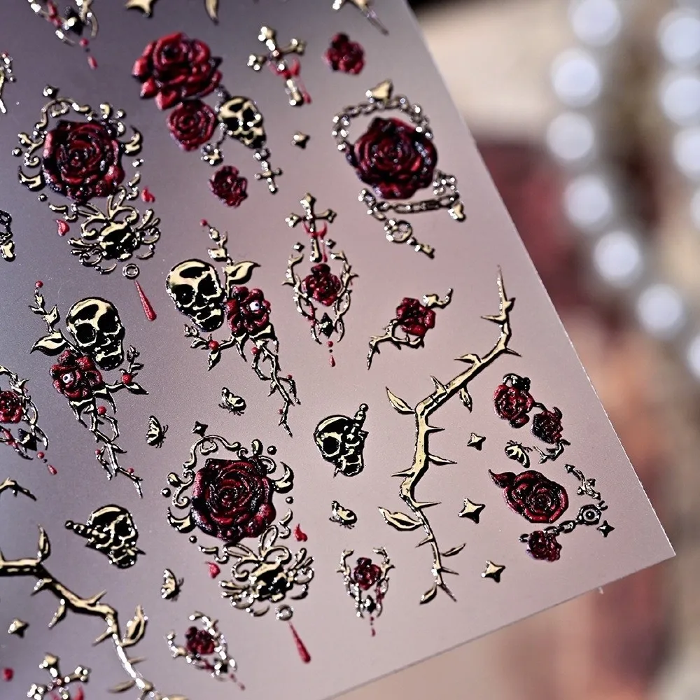 Self-adhesive Blood Rose Nail Stickers Metal Gold Halloween Nails Nail Art Stickers Decora Nails Y2k Punk Style