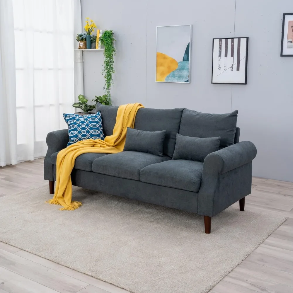 Modern 3-Seat Sectional Sofa with Solid Wood Legs, Comfortable Living Room and Bedroom Couch, Suitable for Apartments