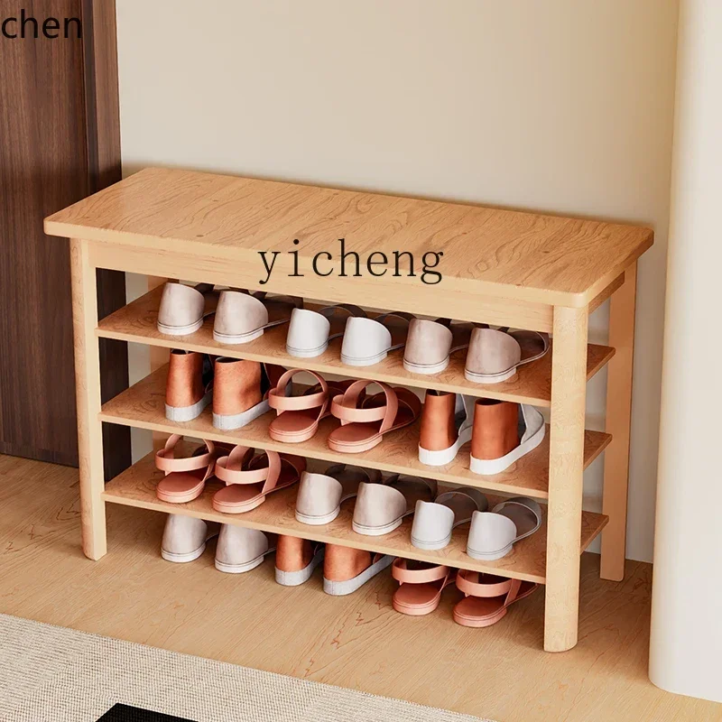 HXL new Chinese-style solid wood multi-layer shoe rack, simple entrance shoe change stool storage rack