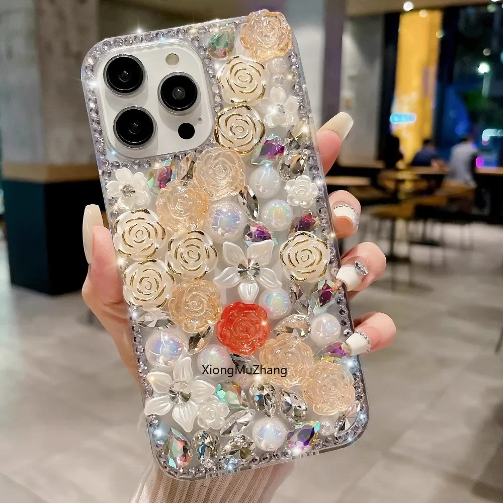 

Bling Flowers Pearl Full Rhinestone Custom Case for OPPO A56 A55 A54 A52 A72 A92 A38 A37 A36 A76 33 A12 A15 A16 A18 A1 A2 A3 Pro