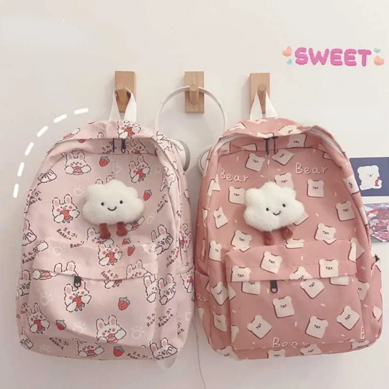 BOMO Kawaii Backpack Women Cute Print Korean Popular Shoulder Bag Sweet Casual Versatile Collegiate Style Backpacks for Ladies