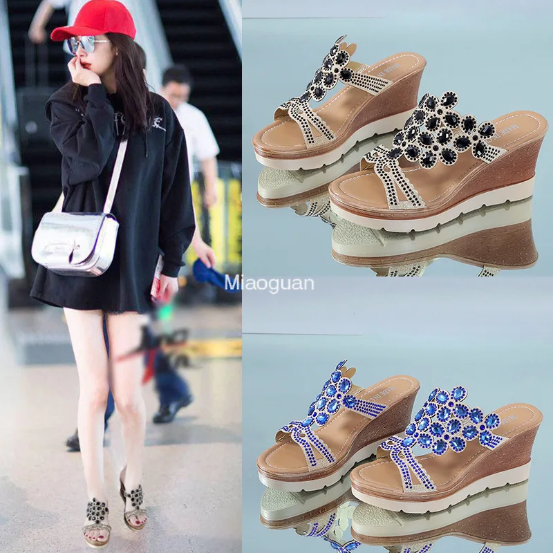 Slippers Platform Ladies Sandals 2024 Summer Platform Rome Style Simply Wedge High Heel Sandals Outside Slipper Gold Beach Shoes image 3