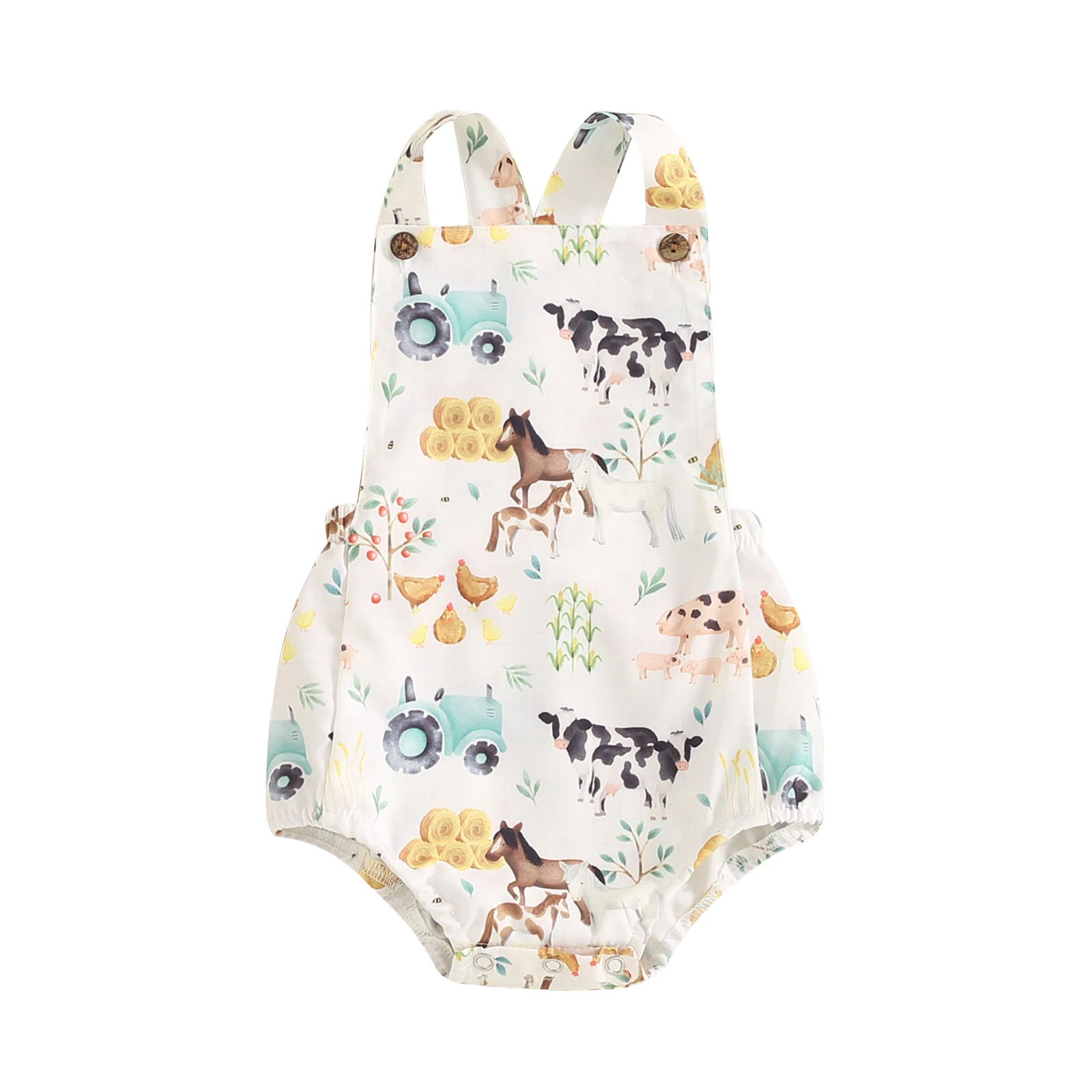 Baby Boy Girl Summer Romper Farm Animal Print Sleeveless Square Neck Straps Tank Rompers Overalls for Newborn Clothes