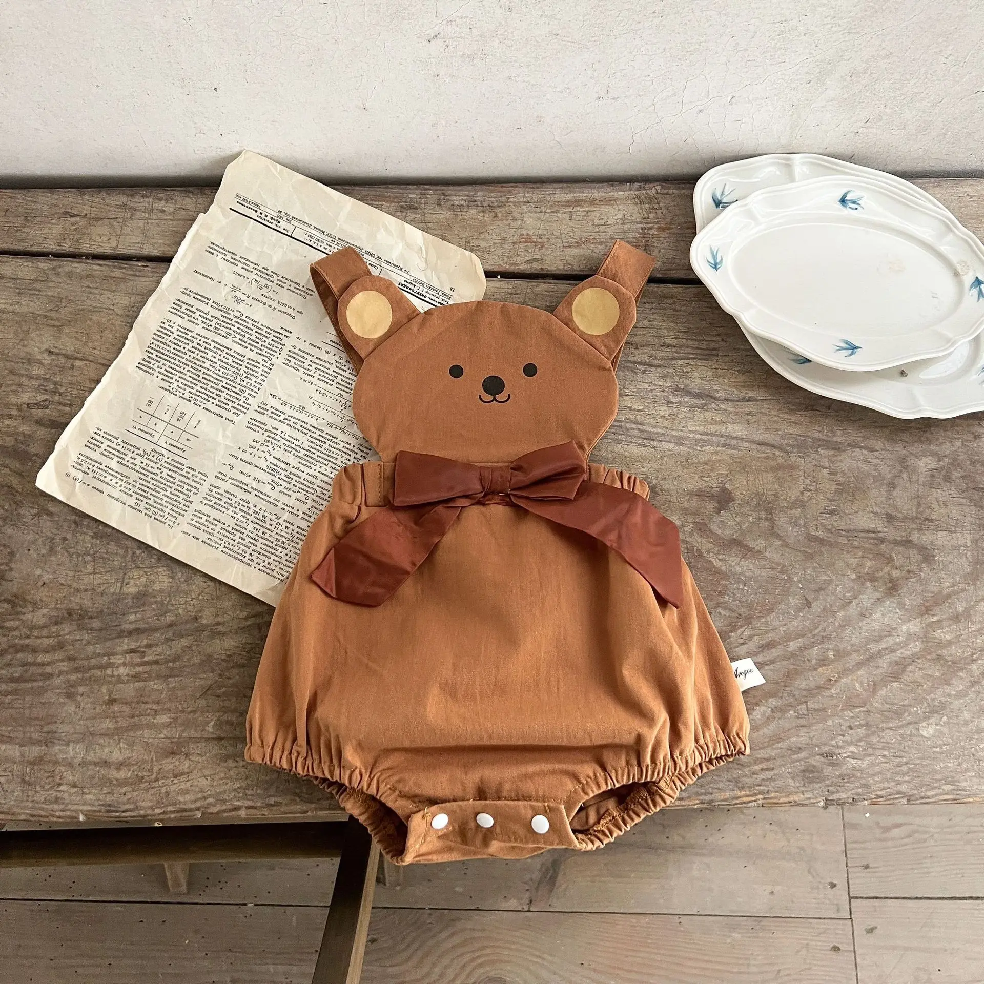 Cute Newborn Baby Girl Clothes INS Spring Long Sleeve Bear Romper Bow Bodysuit Cotton Shirt Tops Outfits For 0-3Years Boys