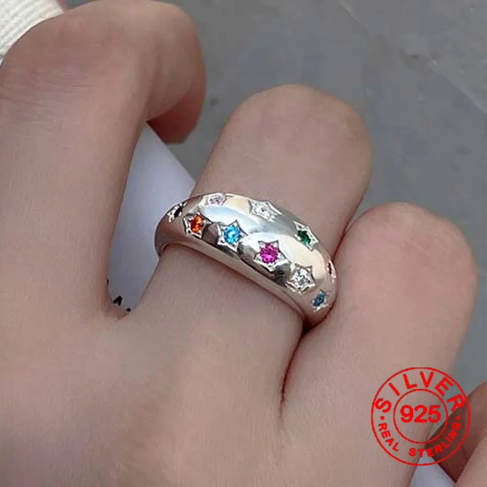 BF CLUB 925 Sterling Silver Ring For Women Star Zircon Oval Finger Open Vintage Handmade Ring Allergy For Party Birthday Gift