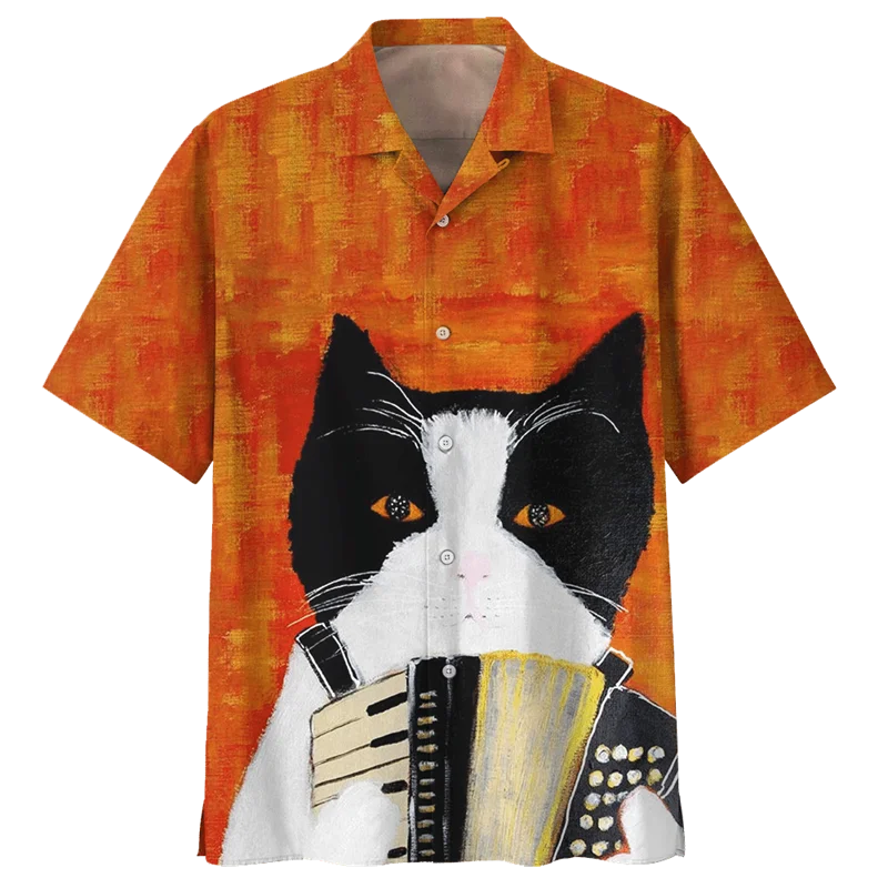 

3D Printed Art Accordion Pattern Aloha Shirt For Men Musical Instruments Beach Shirts Lapel Short Sleeve Button Vacation Shirts