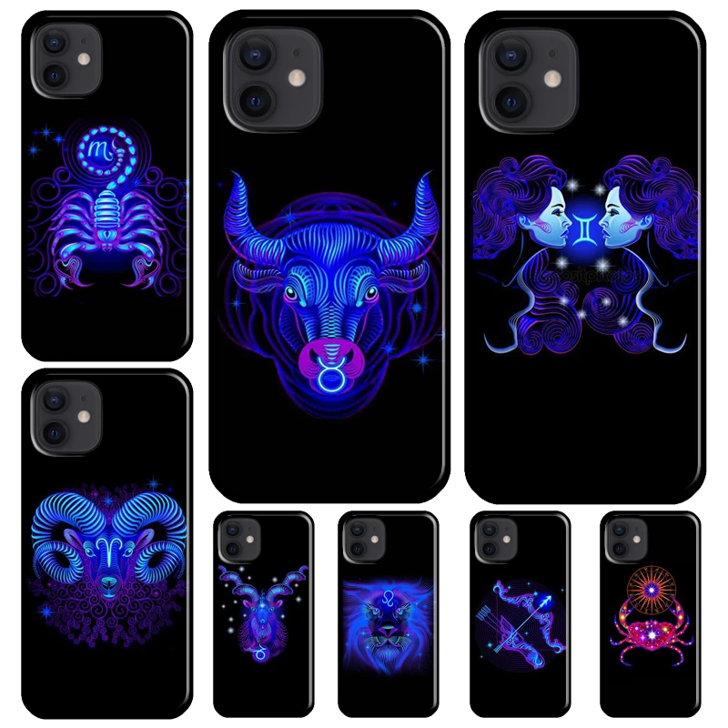 Zodiac Signs Neon silicone Phone Case FOR iPhone Se 6 6s 7 8 Plus X Xr Xs 11 12 13 Mini Pro Max Cover