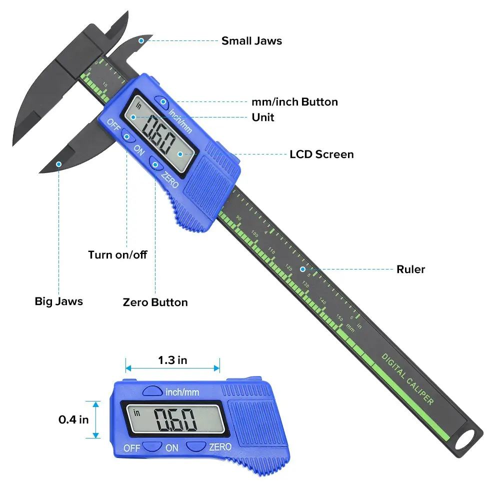 0 ~ 150Mm Pengukur Kaliper Digital Elektronik Pengukur Kaliper Vernier Dial Serat Karbon Alat Pengukur Mikrometer Alat Ukur Penggaris Digital Alat Tangan