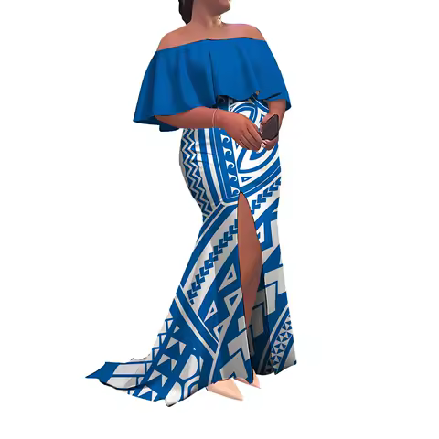 High-Quality Polynesian Women'S Dress Long Custom-Made Floor-Length Evening Dress One-Shoulder Tight Split Fishtail Dress