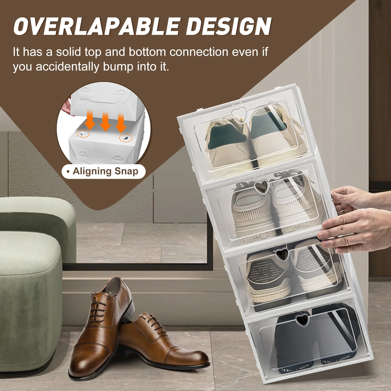 20PCS Stackable Shoe Storage Box Transparent Shoe Organizer Side Flap Design Dust‑proof PP Shoe Case with Heart‑shaped Vent Holes Shoe Organizer for Home Closet