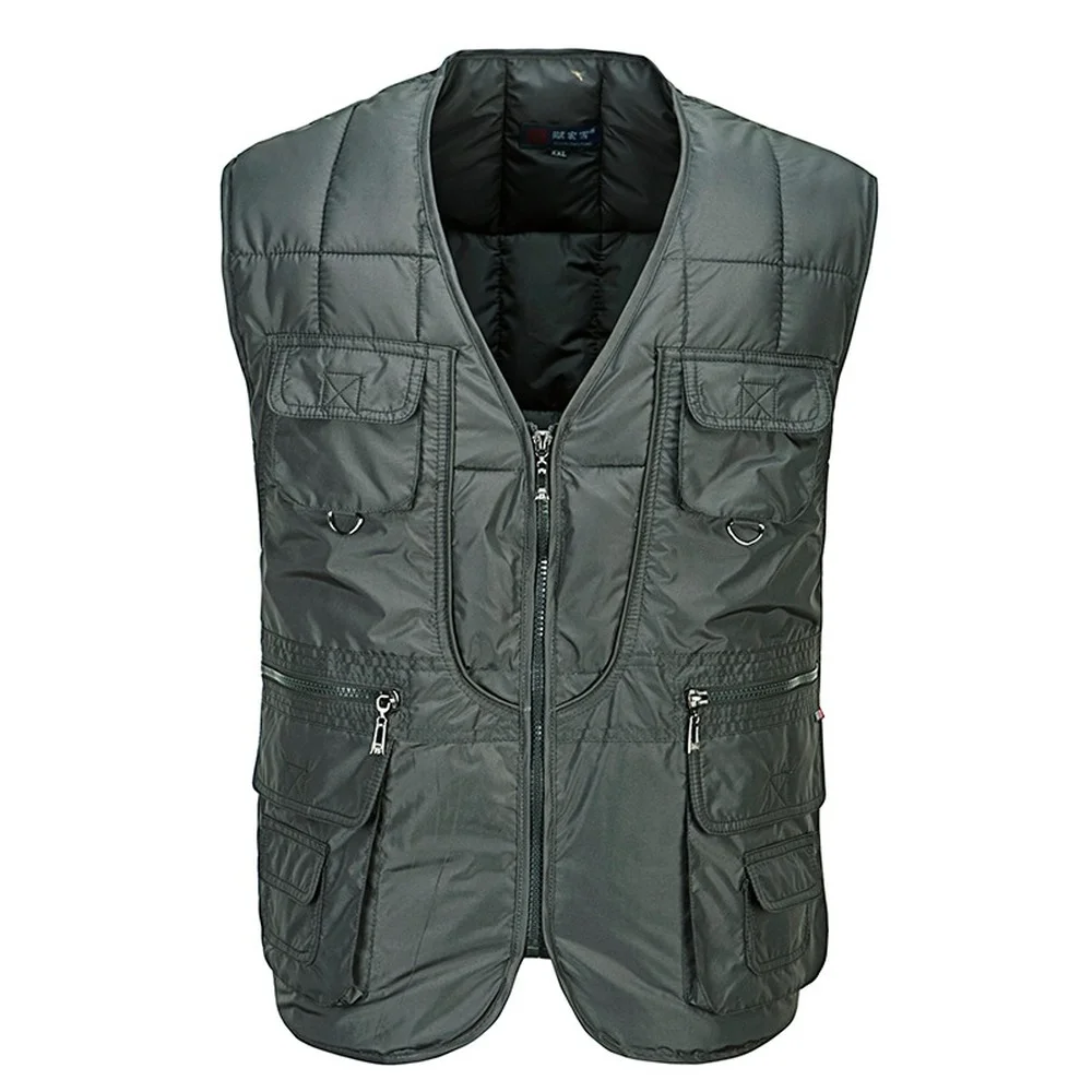 Winter Cotton Padded Thick Vest For Men With Many Pockets New Parka Casual Warm Hot Snow Tool Travel Waistcoat Sleeveless Jacket