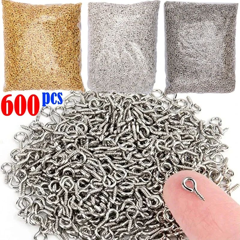 300/600pcs Stainless Steel Tiny Mini Eye Pins Eyepins Hooks Eyelets Screw Threaded Hook Jewelry Findings For Making Accessories