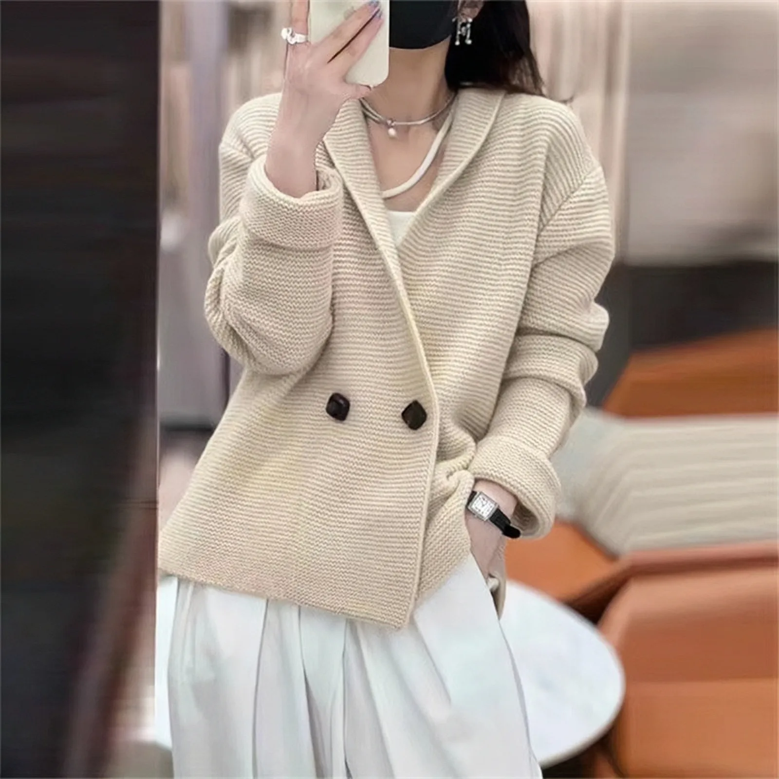 New Knitted Cardigan Sweater Women\'s 2024 Autumn Winter Korean Solid Color Loose and Simple Knitted Shirt Top