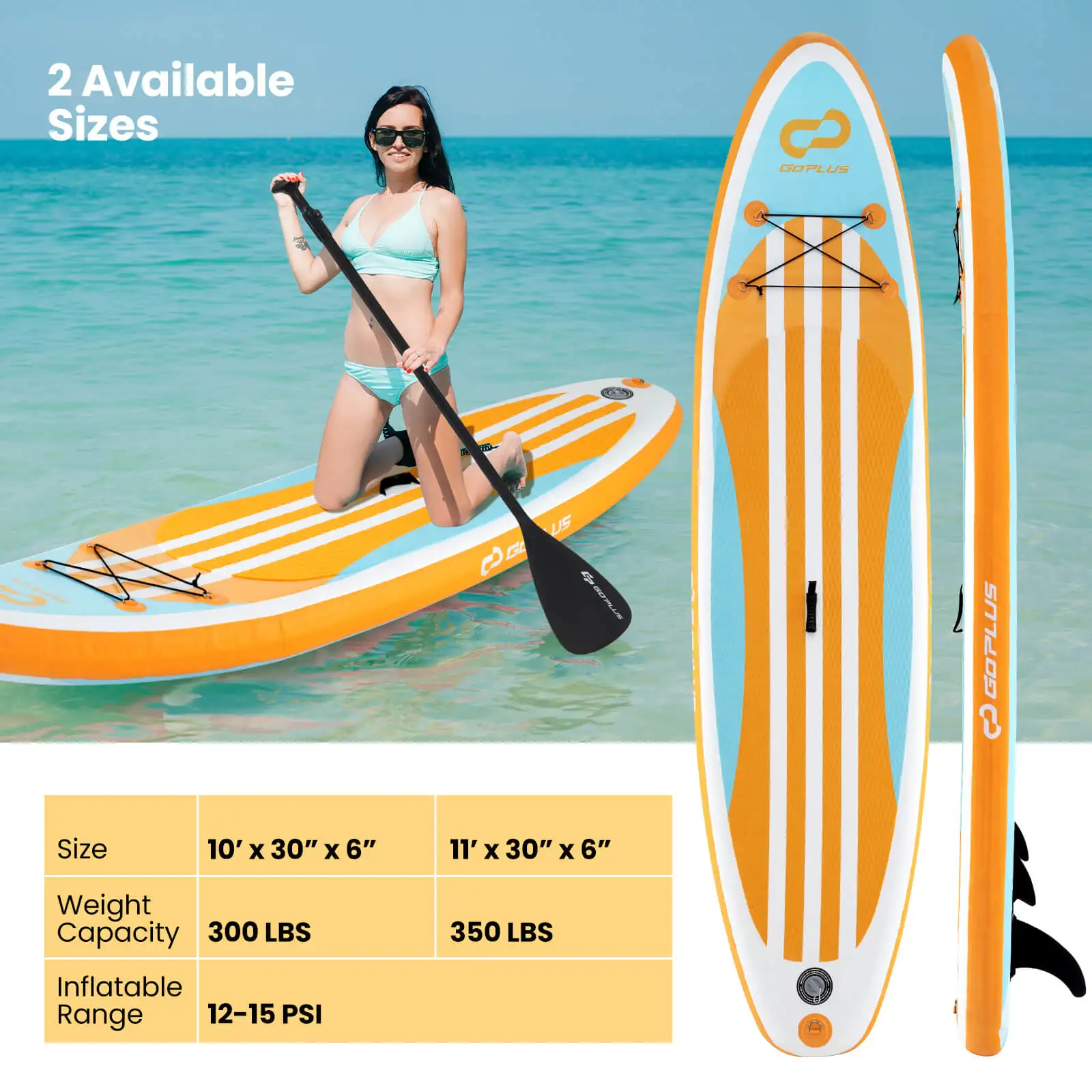 Inflatable Stand Up Paddle Board w/ 3 Fins Backpack, Non-slip Deck Pump Leash