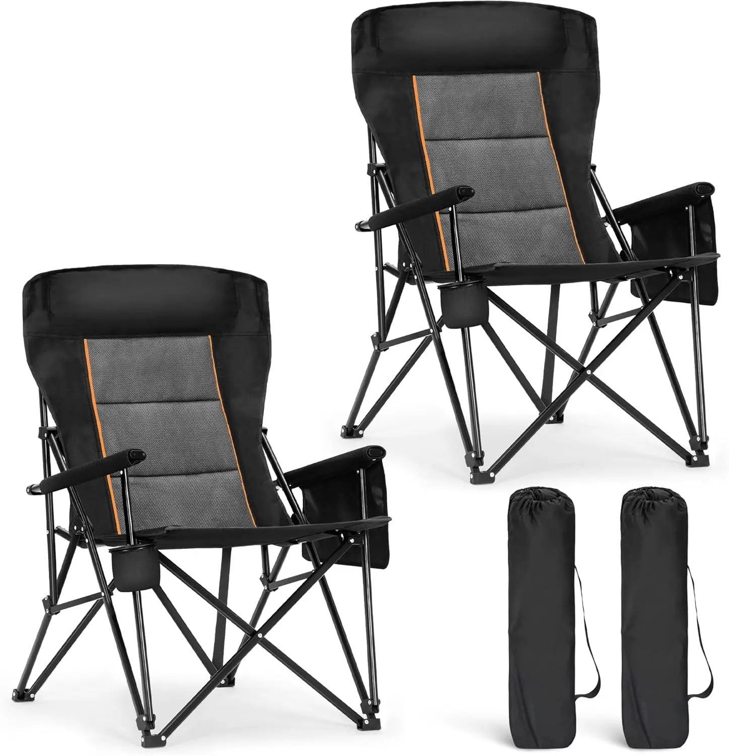 

Heavy Duty High Back Camping Chairs with Cup Holder Oversized Folding Chair Outdoor Chair with Headrest,Lawn with Side P