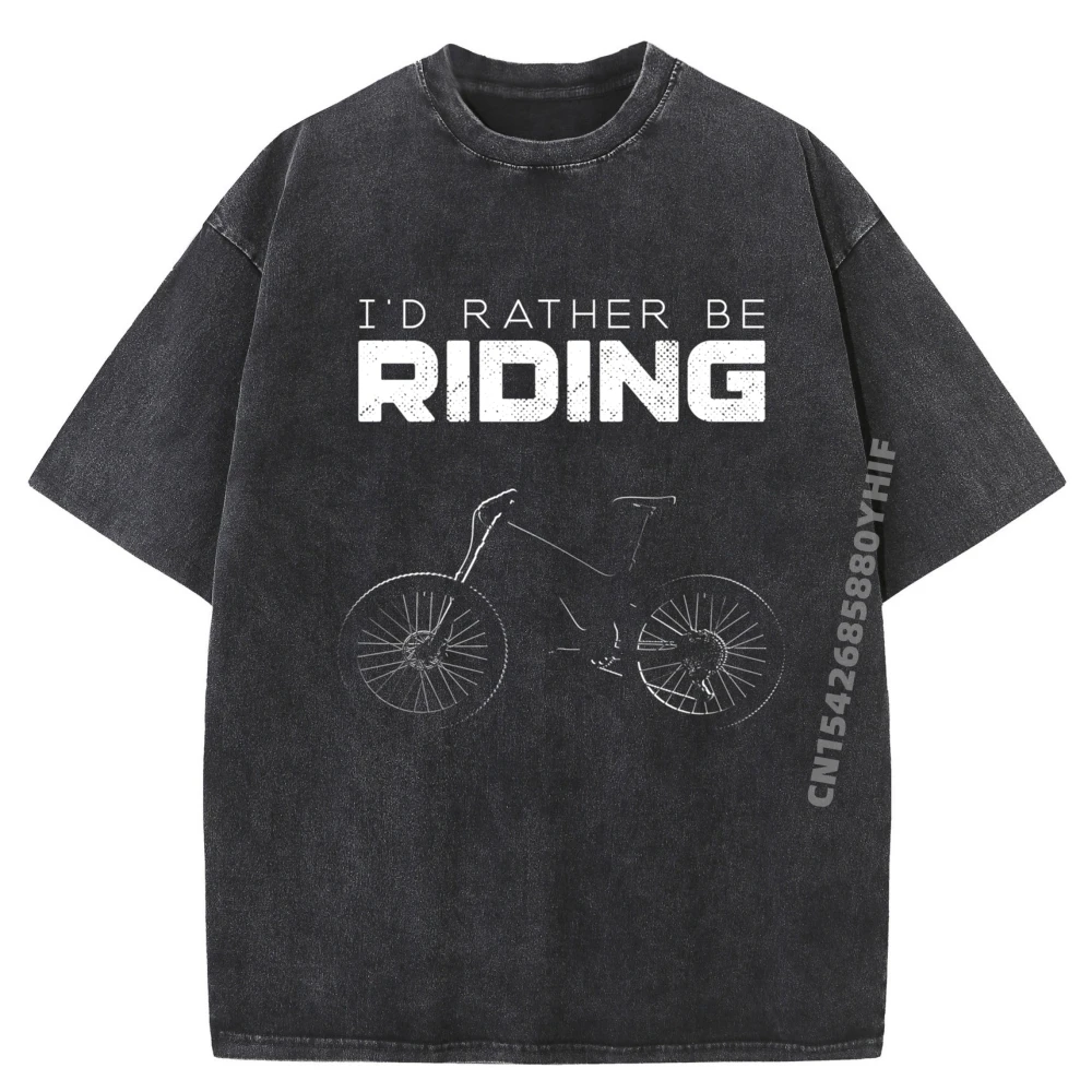 Summer I'd Rather Be Riding MTB Mountain Bike T-Shirt Gift Idea Graphic T-Shirt Mens Funny Washed Tshirts