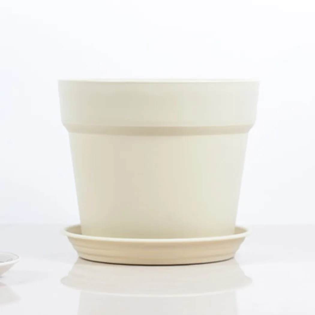 Plastic Flower Pot White With Tray 9.5cm*9cm Plant Resin Round Water Beige Black Container Garden Grow Hot New