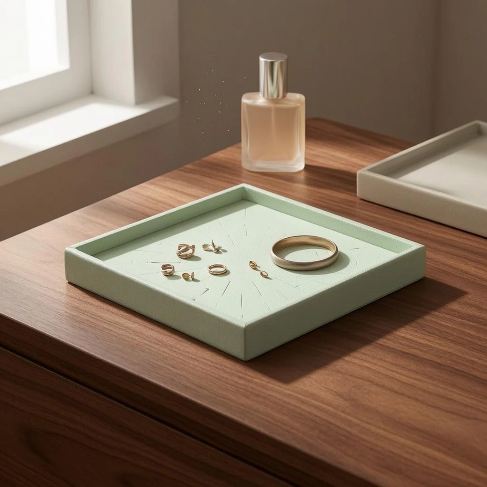 

Square Jewelry Display Tray Recessed Top Band Holder Display Tray Raised Rim