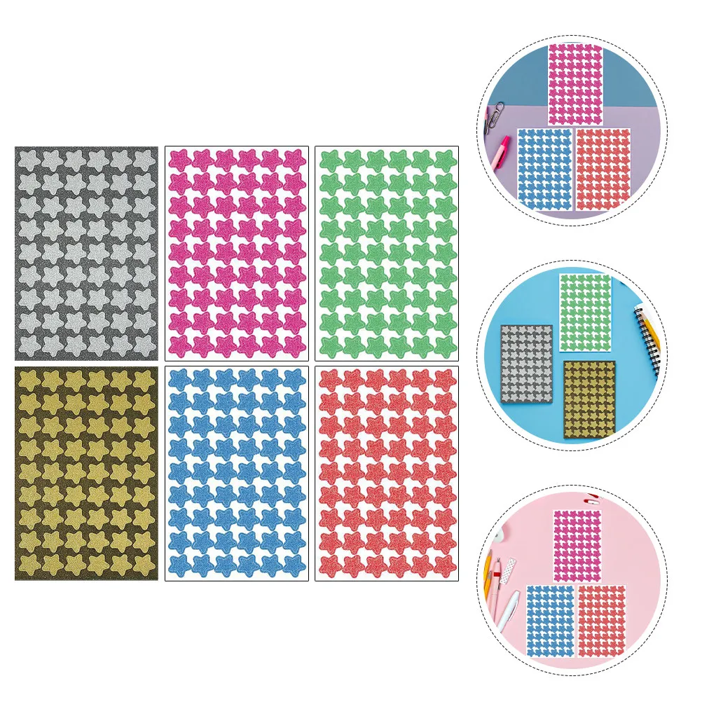 

6 Sheets Vibrant Glitter Star Stickers Small Shiny Reward Stickers for Children Positive Reinforcement DIY Crafts Scrapbooking