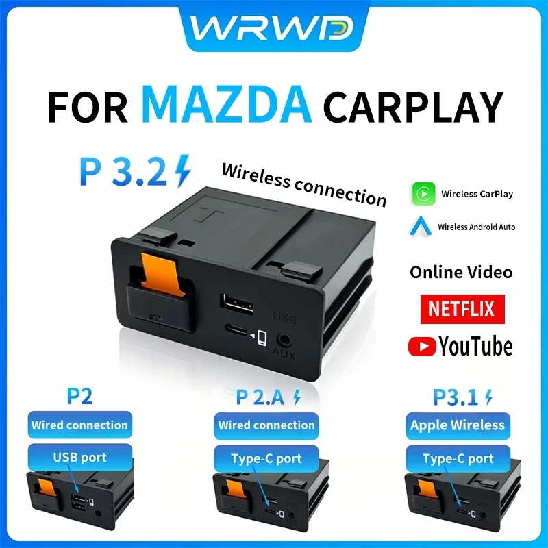 WRWD Wired Wireless CarPlay Retrofit Kit for Mazda 2 3 6 CX30 CX5 CX8 CX9 MX5 - P2/P2A/P3.1/P3. 2 Models TK78669U0C 2026