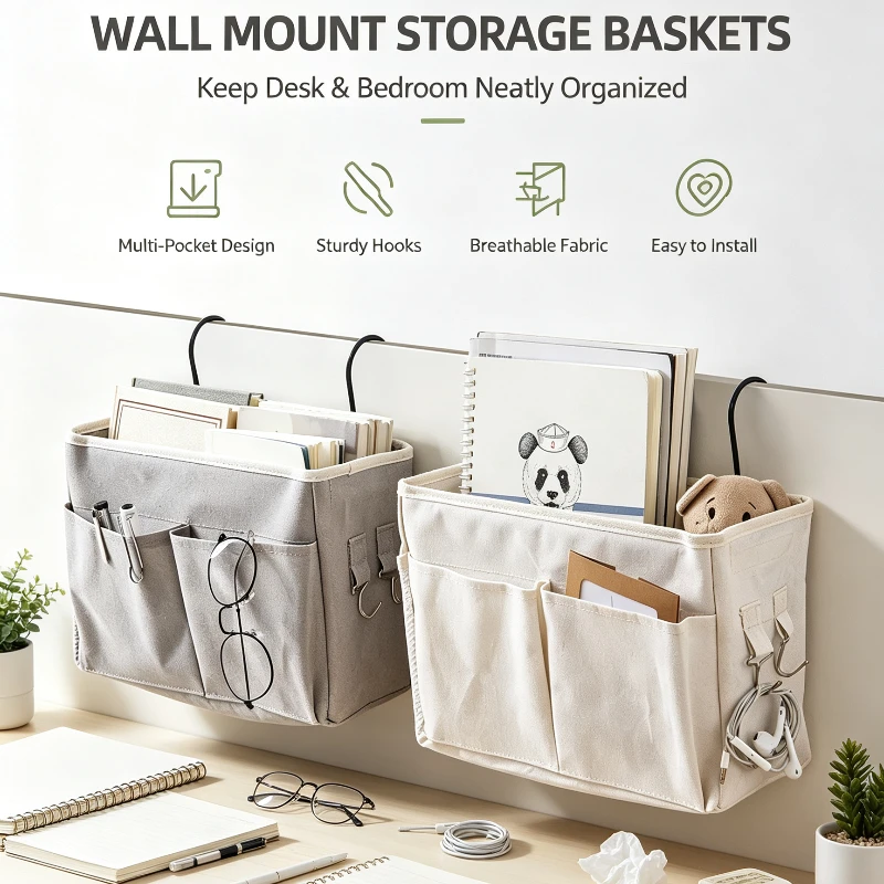 Student Dorm Storage Bag Bedside Hanging Hook Organizer Bag Multifunctional Dormitory Storage Multi-pocket Wall-mounted Stora