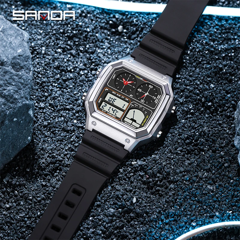 SANDA موضة جديدة الساعات الإلكترونية للرجال التقويم مضيئة مقاوم للماء الصلب حزام الرياضة ساعة يد رجالي هدايا reloj hombre