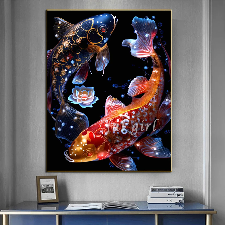 DIY Diamond Painting Koi Picture Diamond Embroidery Fish Scenery Mosaic Cross Stich Kit Lotus New Handmade Home Decoration D26