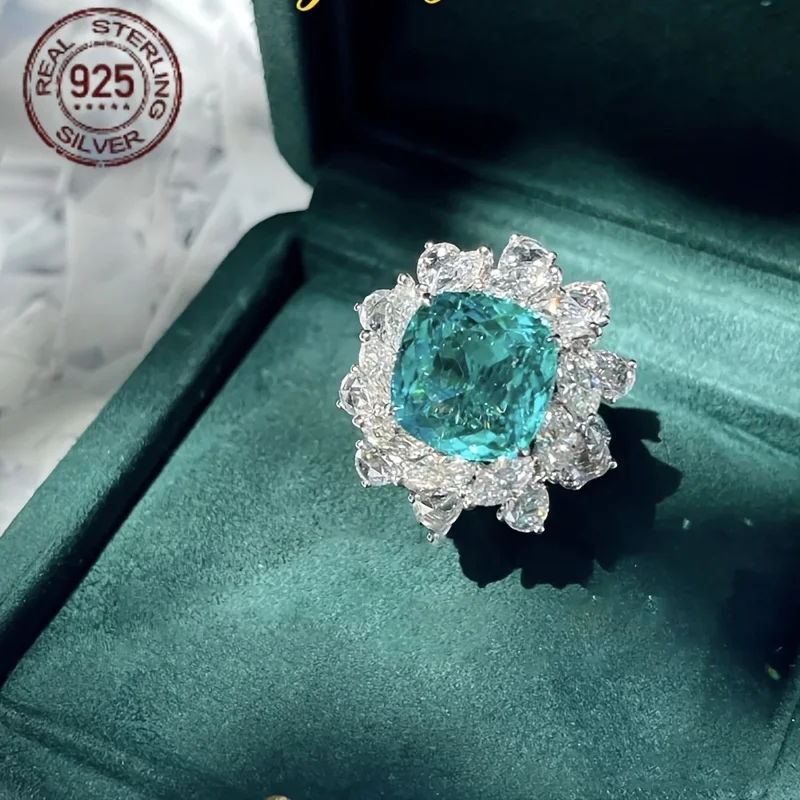 

Женское 5-каратное обручальное кольцо с сахарной огранкой, выращенное в лаборатории турмалин Параиба, серебро 925 пробы, уникальные свадебные украшения-пасьянс