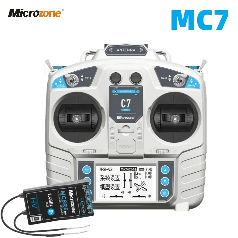 MicroZone C7 MINI MC7 2.4G Controller Transmitter With MC8RE Receiver Radio System for RC Airplane Drone multirotor Helicopter