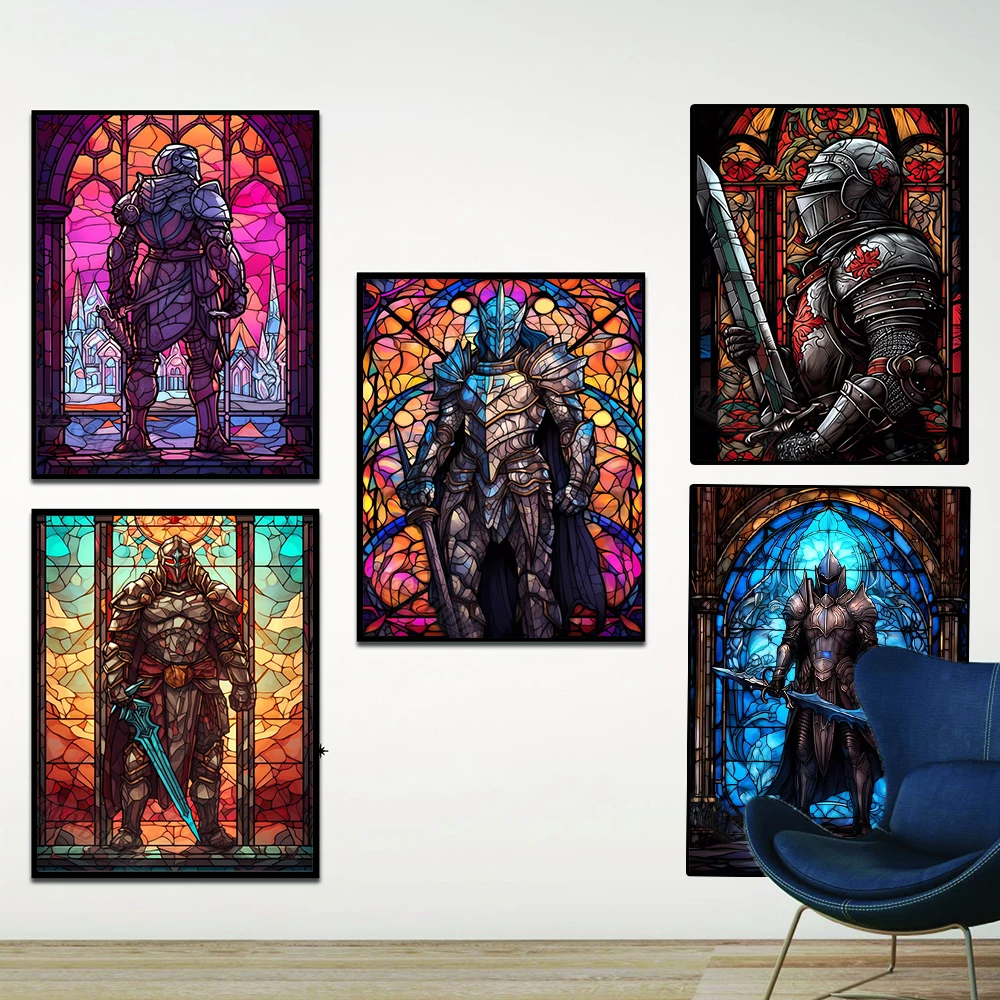 

Abstract Soldier With Sword Posters Prints For Living Room Home Decor Samurai Anime Armor Warrior Hero Canvas Painting Wall Art