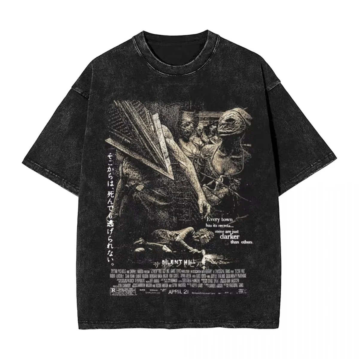 Washed T Shirts Horror Silent Hill Heavens Night Hip Hop T-Shirt Street Streetwear Short Sleeve Printed Tops Tees Men Women