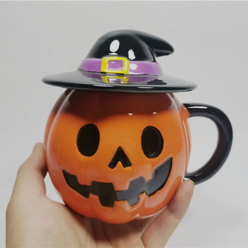 

Halloween Pumpkin Cup Witch Hat Ceramic Cup Mug With Lid 3D Christmas Eve Mischief Handmade Kawaii Birthday Gift For Adult Kid