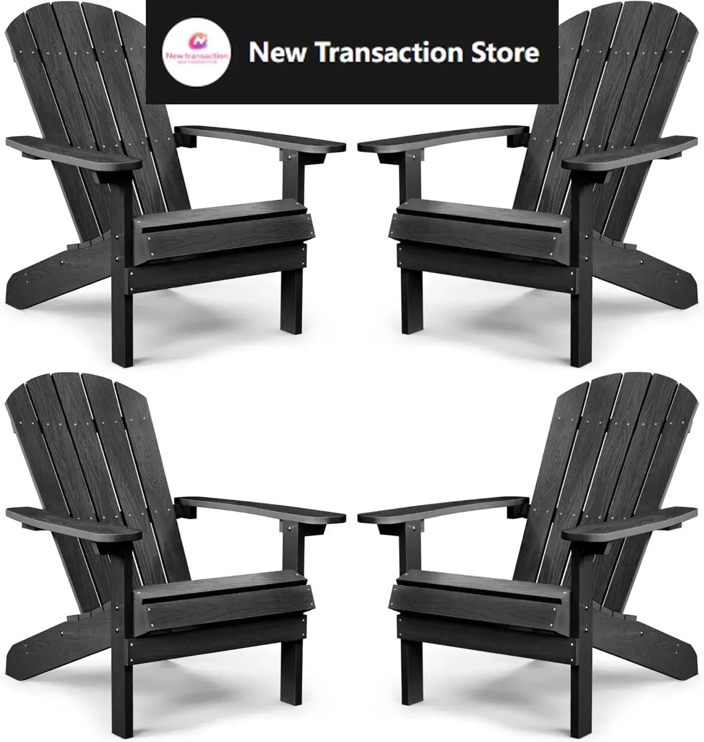 

Adirondack Chairs Set of 4 Plastic Weather Resistant-Black, Modern Poly Lumber Outdoor Chairs Like Real Wood