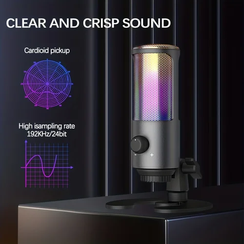 Imagen 2 del producto Kit de micrófono para juegos USB para PC, juego de micrófono cardioide de condensador PS4/5 con luz RGB, para transmisión