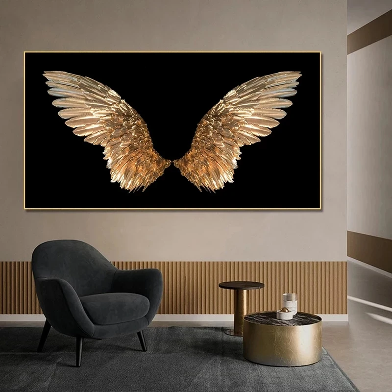 Golden Wings Luxurious Art Canvas Painting Prints Poster Abstract Luxury Wall Art Picture for Modern Living Room Home Decoration