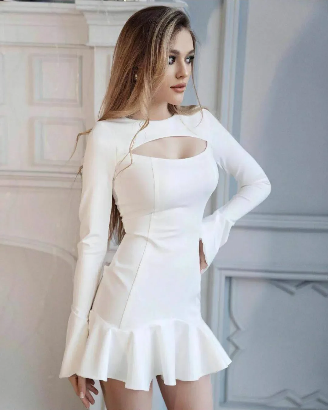 2024 New Summer Women\'s Ruffled Hollow Sexy Long Sleeve Party Dresses Mini Dress Plus Size 3XS-10XL 9XL 8XL 7XL 6XL 5XL 4XL 3XL